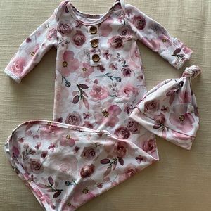 Caden Lane Rose Garden Baby Knot Gown & Hat Set